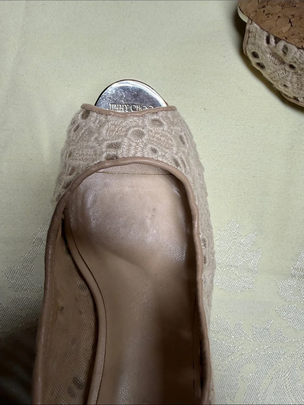 Jimmy Choo Blush Lace Slingback Cork Wedges - Picture 3 of 3